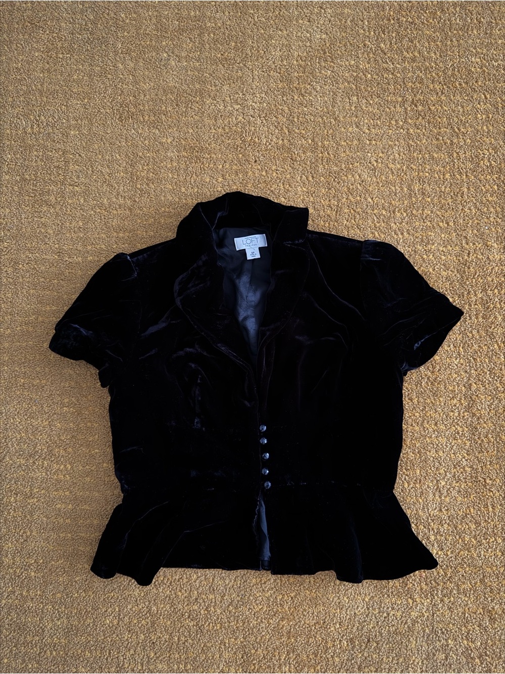 LOFT Black Velvet Peplum Short-Sleeve Blouse